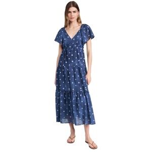 Madewell Tie-Back Flutter-Sleeve Tiered Midi Dress 100% Cotton Tie Dye Size 6